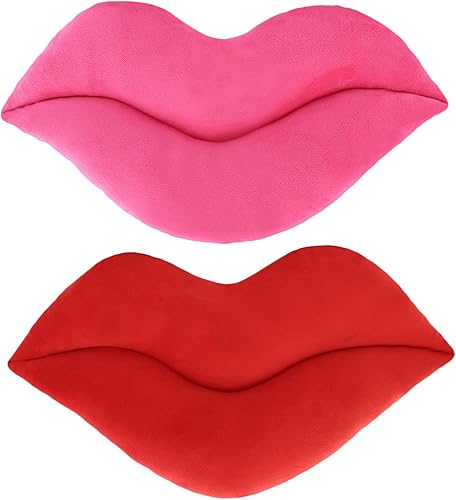 zhidiloveyou 2PCS 11 "Lip Plush Small Decor Pillow Hug Toy Soft Lip Shaped Cushion (Rosa+Rojo)