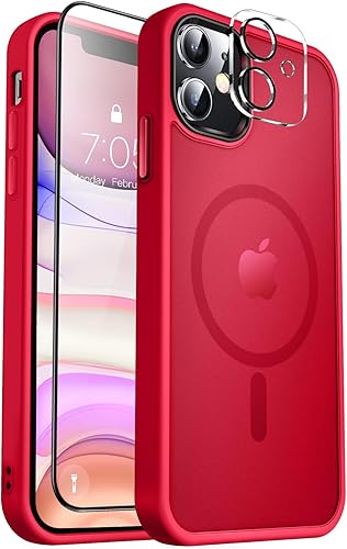 MOCCA - Funda magnética resistente para iPhone 11 de 6.1 pulgadas, compatible con MagSafe, protector de pantalla de vidrio + protector de lente de