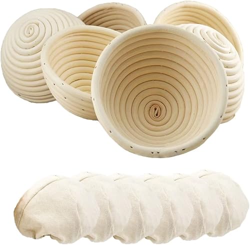 Miniatura 28 de Paquete de 2 cestas ovaladas a prueba de pan de 10 pulgadas, cesta Banneton para hornear pan con paño de lino, para panaderos profesionales