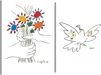 Amazon.co.jp: ピカソアートパネル2枚「友情の花束を抱く」と「花と鳩