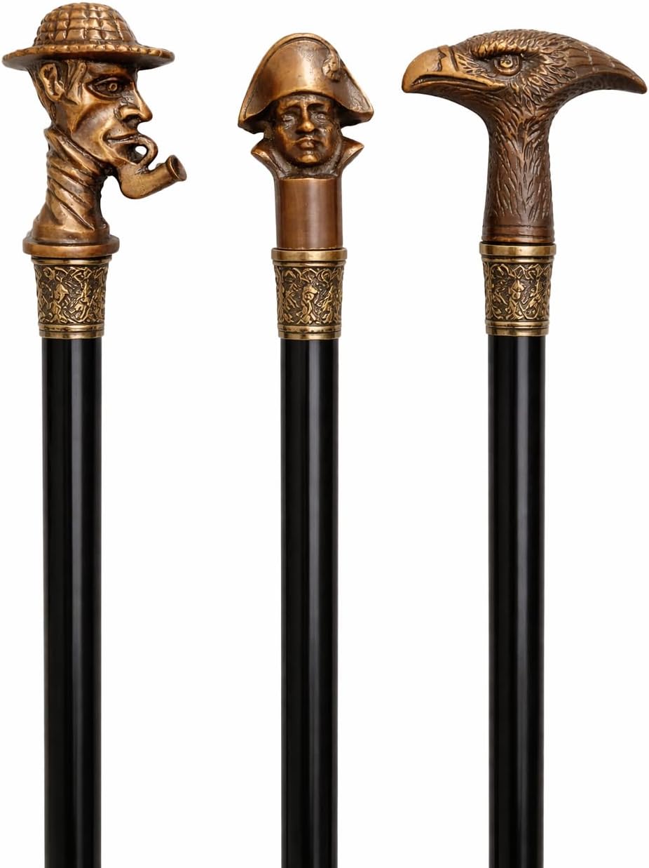 Global Antiques Designer Set of 3 Antique Brass Handles for Walking Stick Vintage Cane Head Topper Accessories for Men & Women