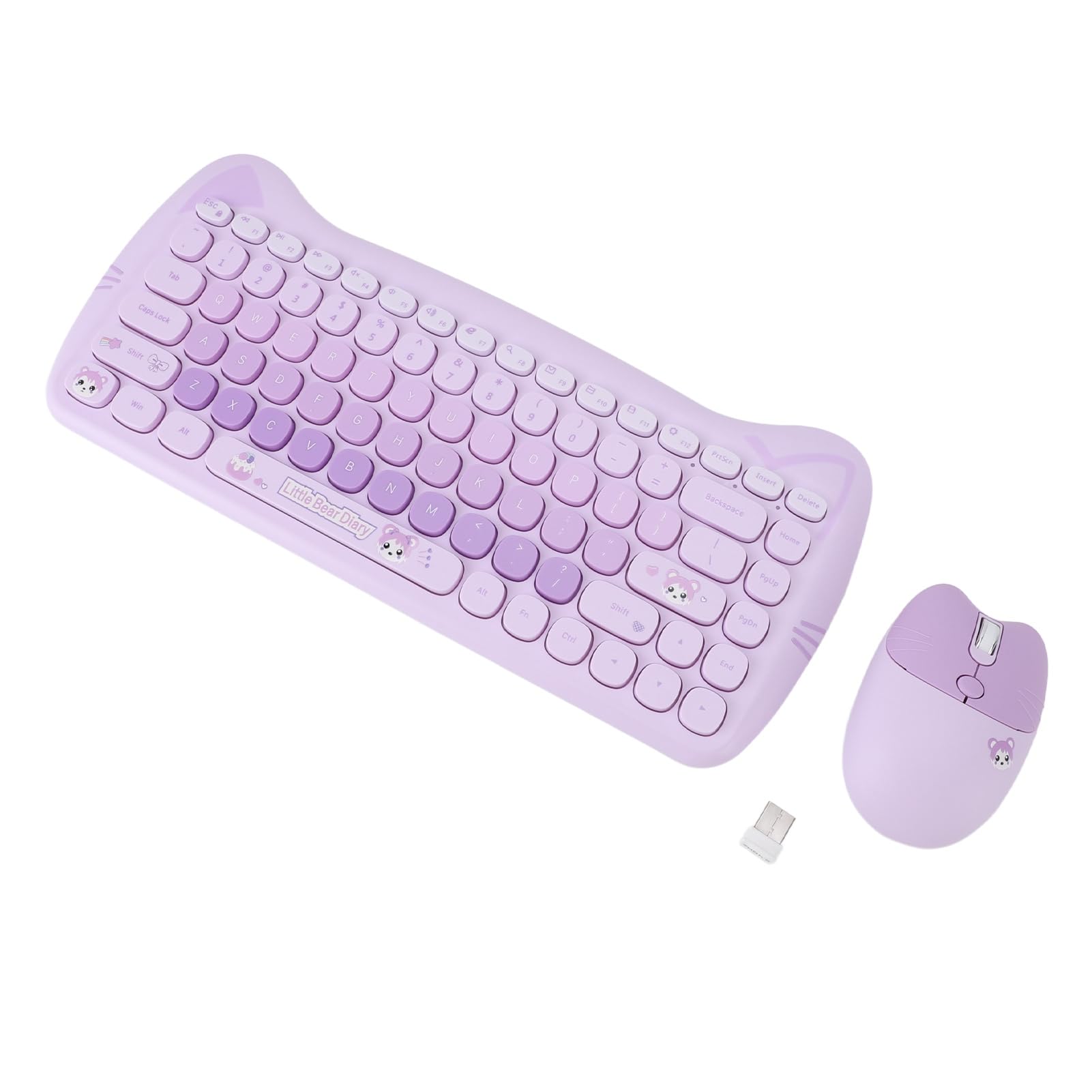 Zestaw Klawiatury i Myszy Cute Cat, Bezprzewodowa Klawiatura i Mysz 2,4G, 84 Klawisze, Cicha Klawiatura Komputerowa z Odbiornikiem USB, Pełnowymiarowy, Lekki Zestaw Klawiatury i