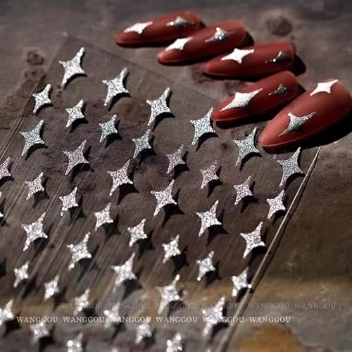 Silver Nail Art Sticker 5D Embossed Stars Love Peach Butterfly Flame Ins Style Glitter Nail Art Sticker Super Silver Glitter Self-Adhesive Sticker Decals For Nail Art Decoration (6 Sheets) #TOP1