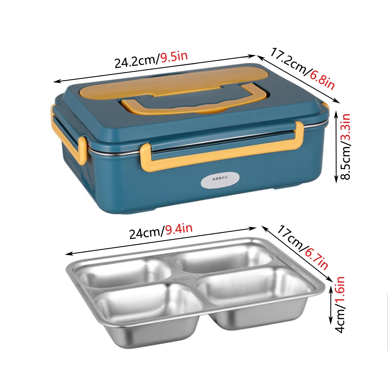 Auslaufsicherer,Elektrischer Lunchbox mit Innenbehälter aus Edelstahl 304 | Leicht zu Reinigen,inklusive Besteck,geeignet for den Einsatz im Büro(Blue,Three-compartment)