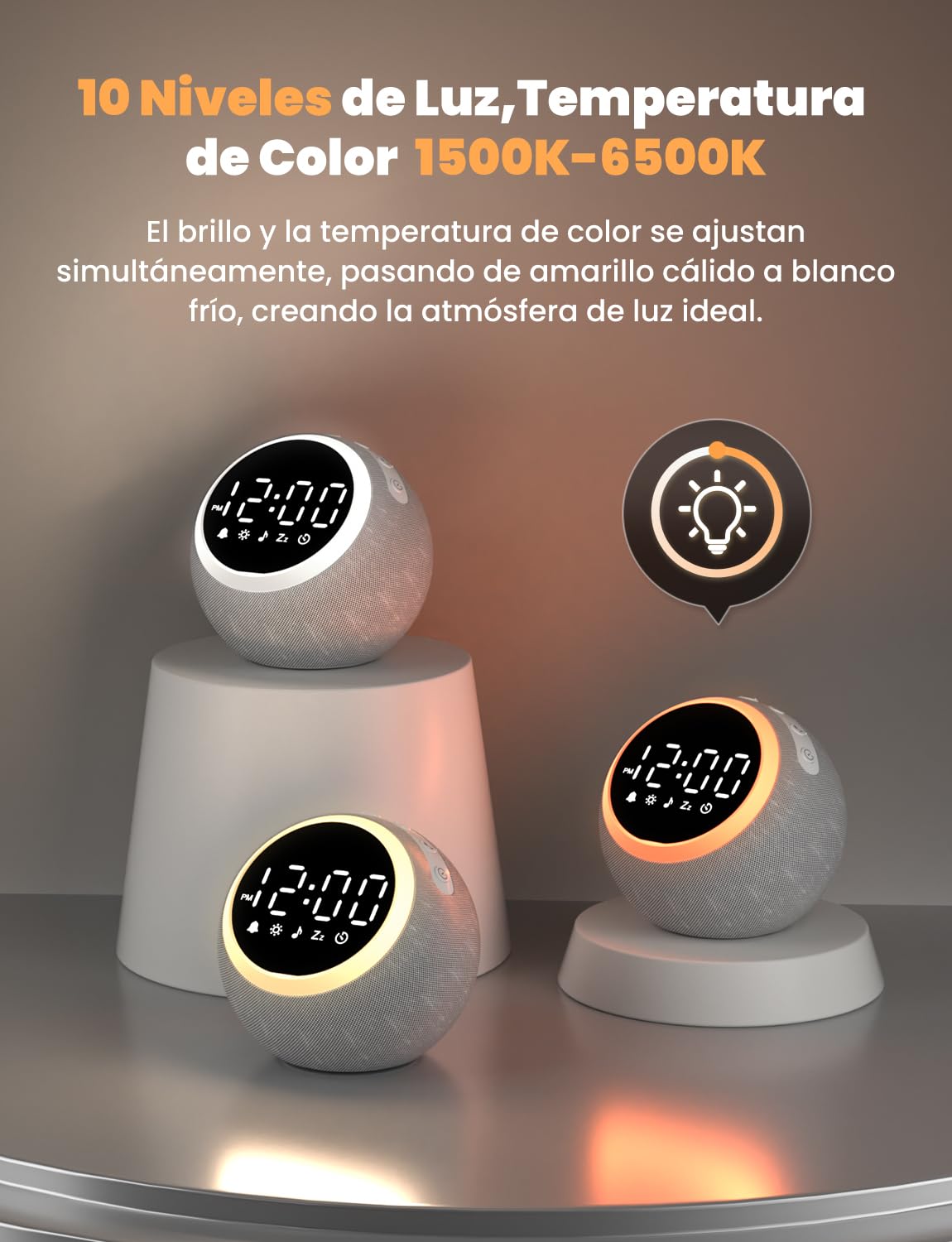 LIORQUE Despertador Luz con Ruido Blanco, 25 Sonidos Calmantes, Volumen Ajustable y Luz Nocturna, Temporizador para Dormir, Ideal para Bebés Niños Adultos, Reloj Despertador Digital para Dormitorios