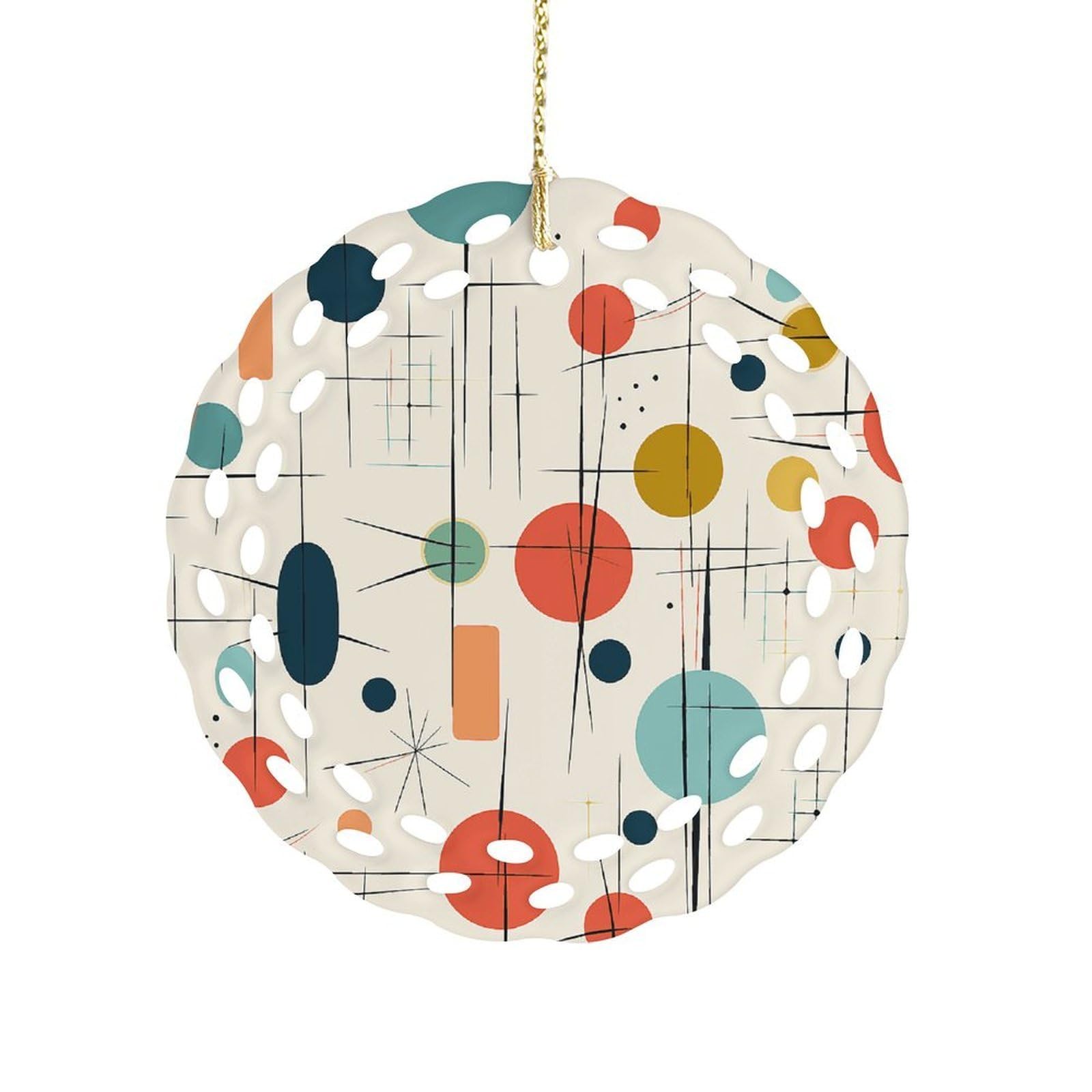 Modern Mid Century Christmas Ornament Holiday Hanging Decoration Xmas Tree Keepsake Personalized Xmas Tree Ornament Round Ceramic Ornaments for Keepsake Gifts Ideas Home Decor