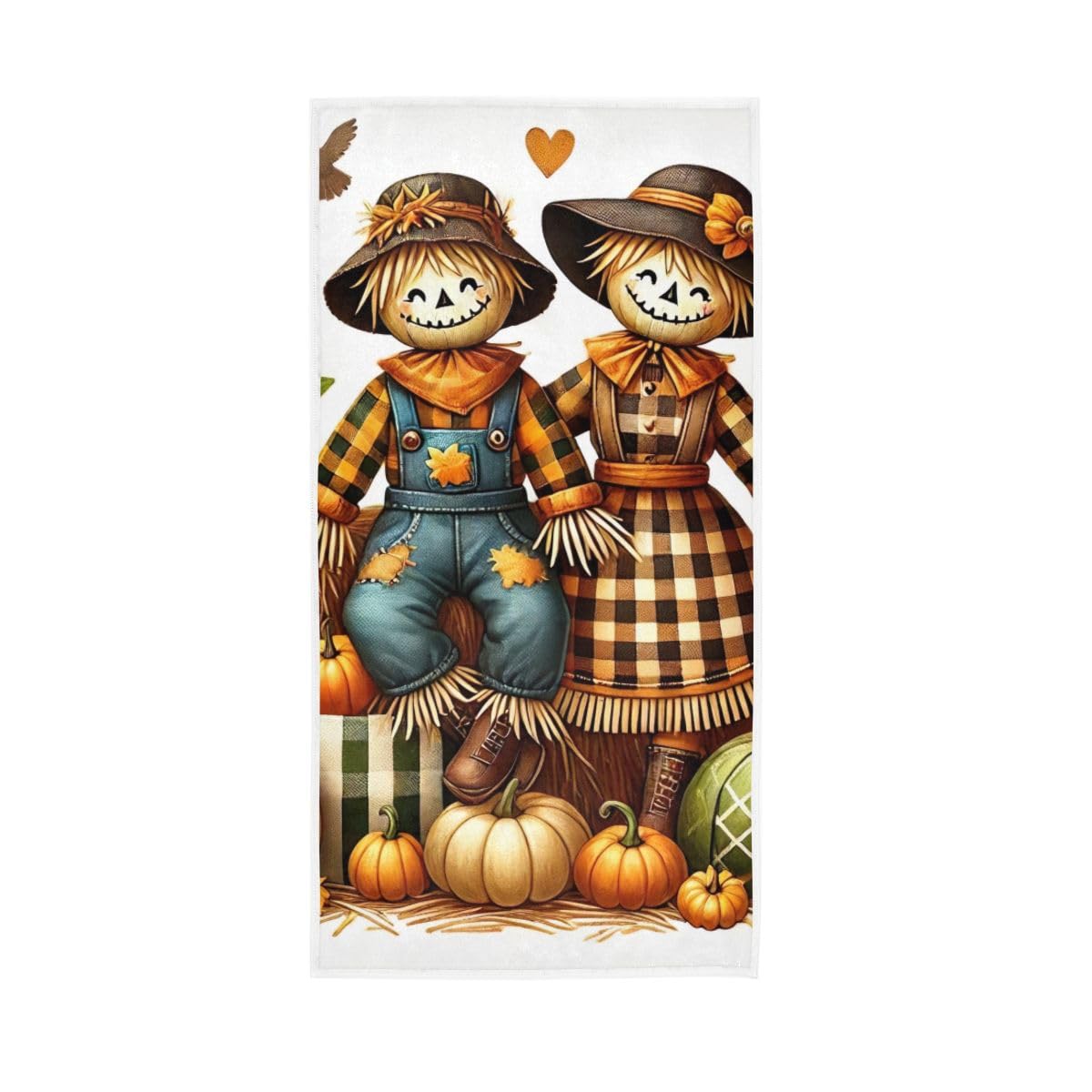 HUYGD Autumn Farm Scarecrow Hand Towels, Multipurpose Decorative Towels for Hand, Face, Hair, Bath 15 x 30 Inches