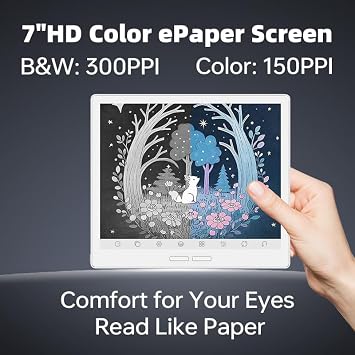 Bigme B751C-S Colour eReader 7 Inch Anti-Glare Colour E Paper Display Audiobook Support Android 14 64GB Memory White (Includes Case and Stylus)