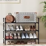 3-Tier Shoe Rack, Non-Woven Fabric Portable Shoe Organizer,Space Saving Stand,Height-Adjustable Shoe Storage Shelf for Closet, Garage, Corridor & Entryway, Sturdy and Stackable