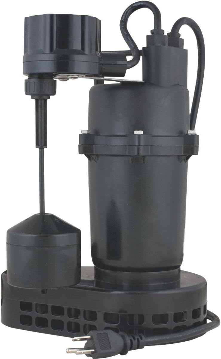 Star 3SPHLC Cast Aluminum 1/3 HP Submersible Sump Pump (1-1/2 Discharge) Low Profile Sump with Vertical Float Switch, 45 GPM, 4 Amps