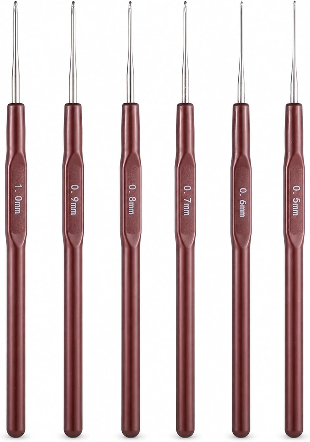 6pcs Small Size Crochet Hooks for Arthritic, Crochet Needle for Arthritic, Ergonomic Handle 0.5mm Hooks for Thread 0.5mm~1mm for Beginners, Smooth Knitting