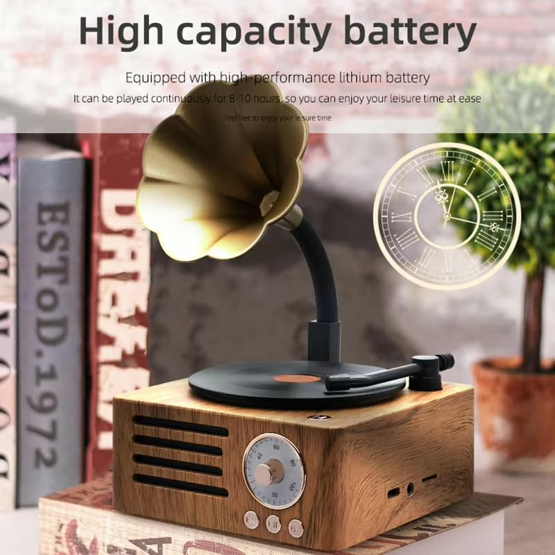 Image of Bigsmall Retro Gramophone Bluetooth Speaker Premium Retro-Style Portable Decorative Speaker with Hands-Free Calling, Rich Sound Quality, 6-Hour Battery Life (1-Year Warranty)