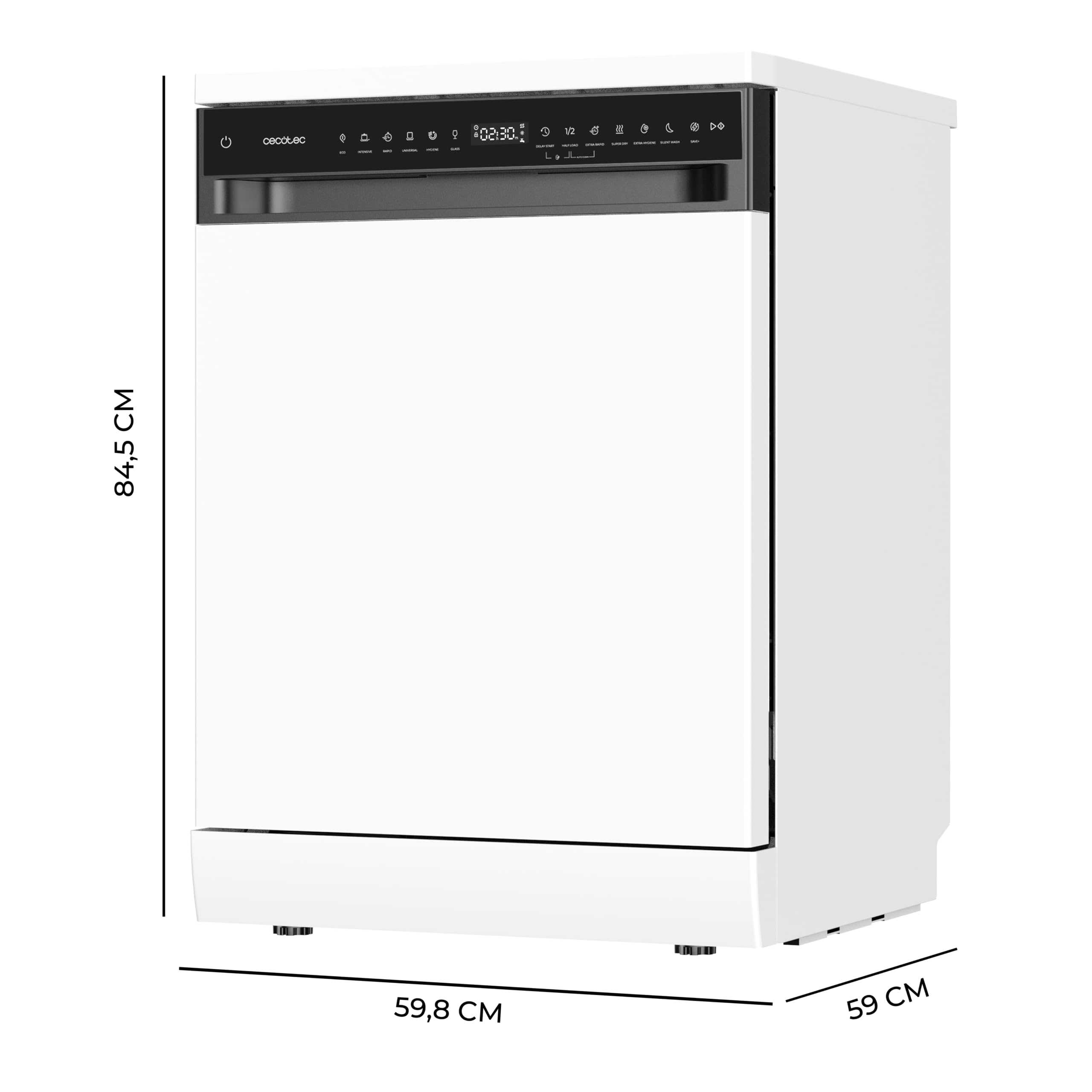 Cecotec Freistehender Geschirrspüler 60 cm Bolero Aguazero 6205. 13 Maßgedecke, 12 Programme, Energieeffizienzklasse D, Inverter Plus Duo Motor, Super Trocken, Halbe Beladung, Leises Waschen