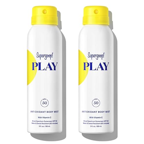 Supergoop! PLAY SPF 50 - Spray antioxidante corporal con vitamina C, 3 onzas líquidas, paquete de 2 unidades, protector solar de amplio espectro