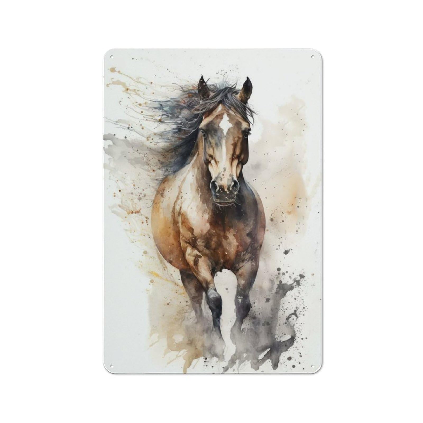 Junmoney Horse Watercolor Office Metal Sign With Design 30X20cm, Classic Studio Wall Plaque For Home Office, Reading Corner Or Bedroom