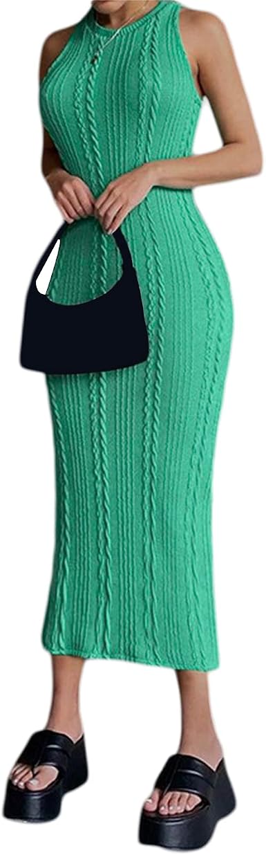 Amazon.com: Las mujeres de punto bodycon maxi vestido largo verano casual  cuello redondo sin mangas costilla tanque vestidos y2k Streetwear : Ropa,  Zapatos y Joyería