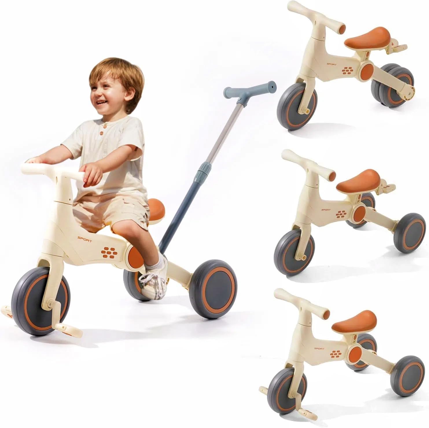 Forroby 4-in-1 Kids' Balance Bike,Baby Trike with Music,Tricycles for Toddlers with Handle,Sit and Ride Toys for 2-8 Year Olds Girl & Boy Indoor & Outdoor,Develops Confidence & Motor Skills
