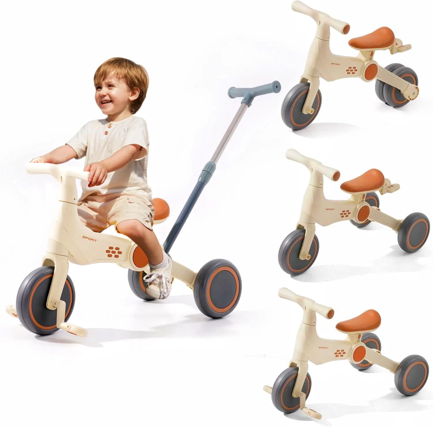 Forroby 4-in-1 Kids' Balance Bike,Baby Trike with Music,Tricycles for Toddlers with Handle,Sit and Ride Toys for 2-8 Year Olds Girl & Boy Indoor & Outdoor,Develops Confidence & Motor Skills