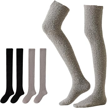 Cozy Over Knee Socks for Women - Short Plush Long Leg Warmers, Fuzzy Fleece-Lined Warm Bed Socks for Winter