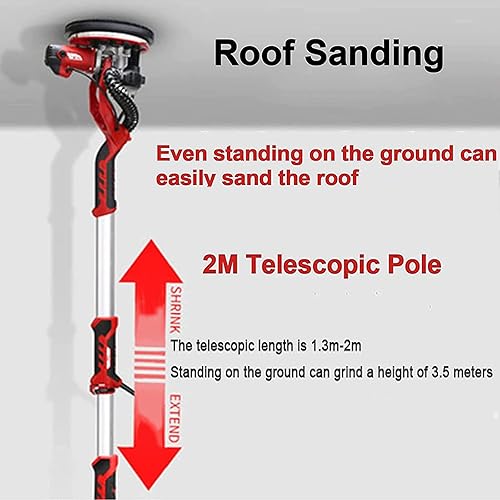 Miniatura 3 de Lijadora de paneles de yeso, lijadora eléctrica de 1250 W, máquina pulidora de jirafa con colección automática de polvo al vacío, velocidad variable