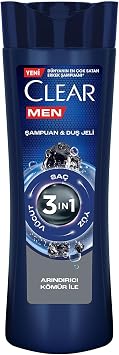 Clear Men 3 in 1 Şampuan & Duş Jeli Arındırıcı Kömür