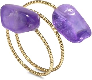 TSdiyART Adjustable Turquoise Rings for Women - Natural Double Stone Gold Plated Statement Stacking Jewelry