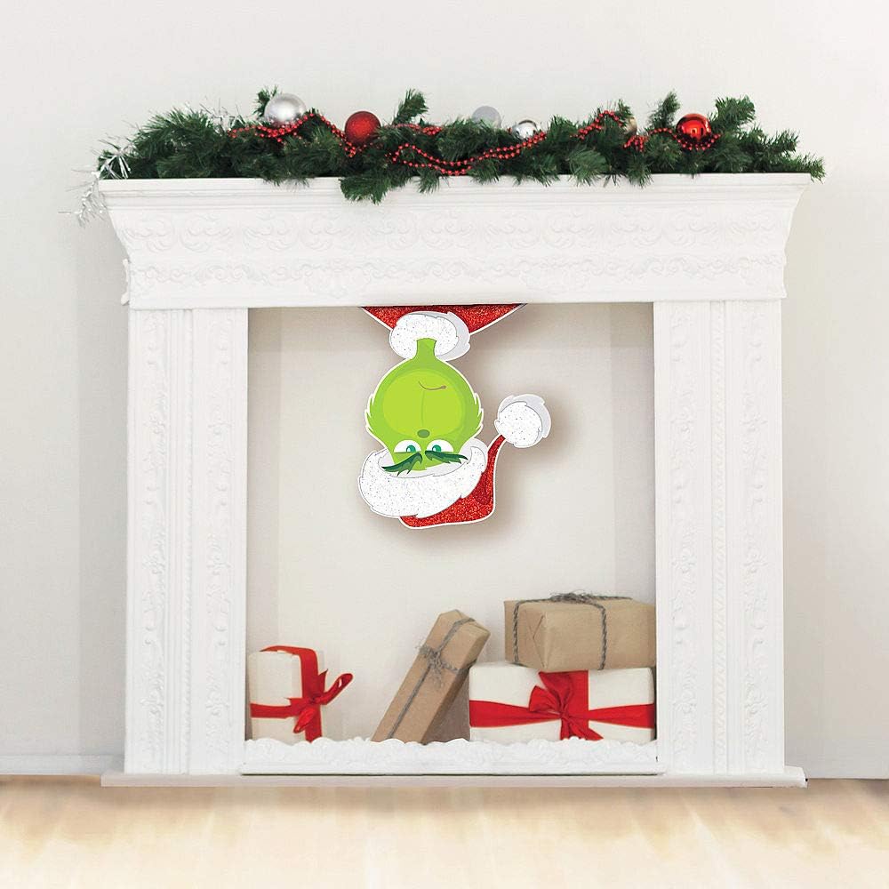 (2X Pack) Glitter Grinch Santa Cutout 15 3/4in x 22in Cardstock Decoration| for Christmas; New Year or Birthday Grinch-Theme-Party