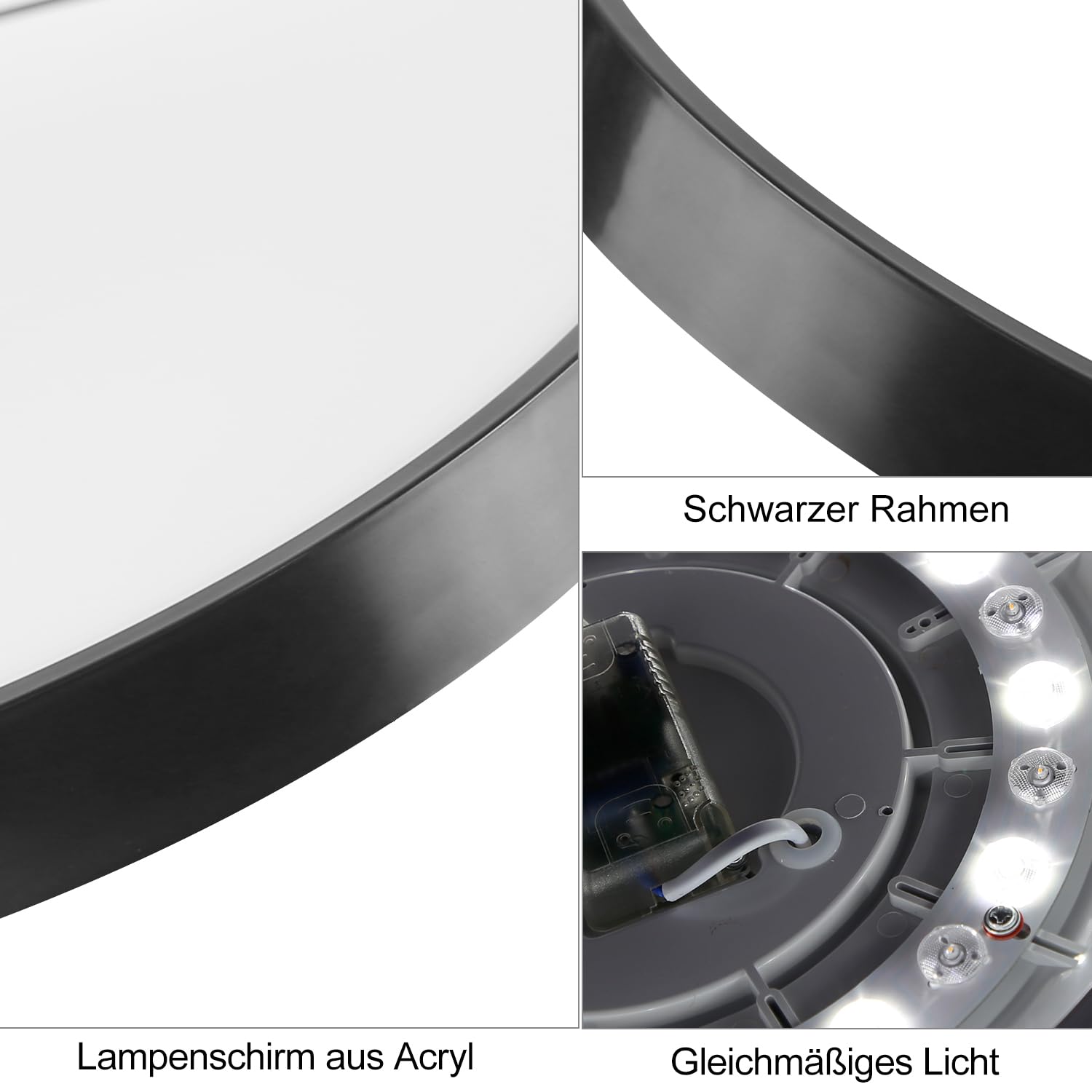 CBJKTX 4ER LED Deckenleuchte Schwarz Deckenlampe - 17W Badezimmerlampe | Flach IP44 Wasserdicht Rund Modern Flurlampe für Küche Wohnzimmer Bad Schlafzimmer Flur Balkon Büro Eingang Keller
