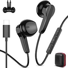 Jiunai USB C Headphones with Microphone Magnetic Type C Wired Earbuds Black | Semi in Ear Earphones, Volume Control, HiFi Sound, Noise Isolated Headset for iPhone 17 16 15 Galaxy S26 S25 Ultra/iPad Pro
