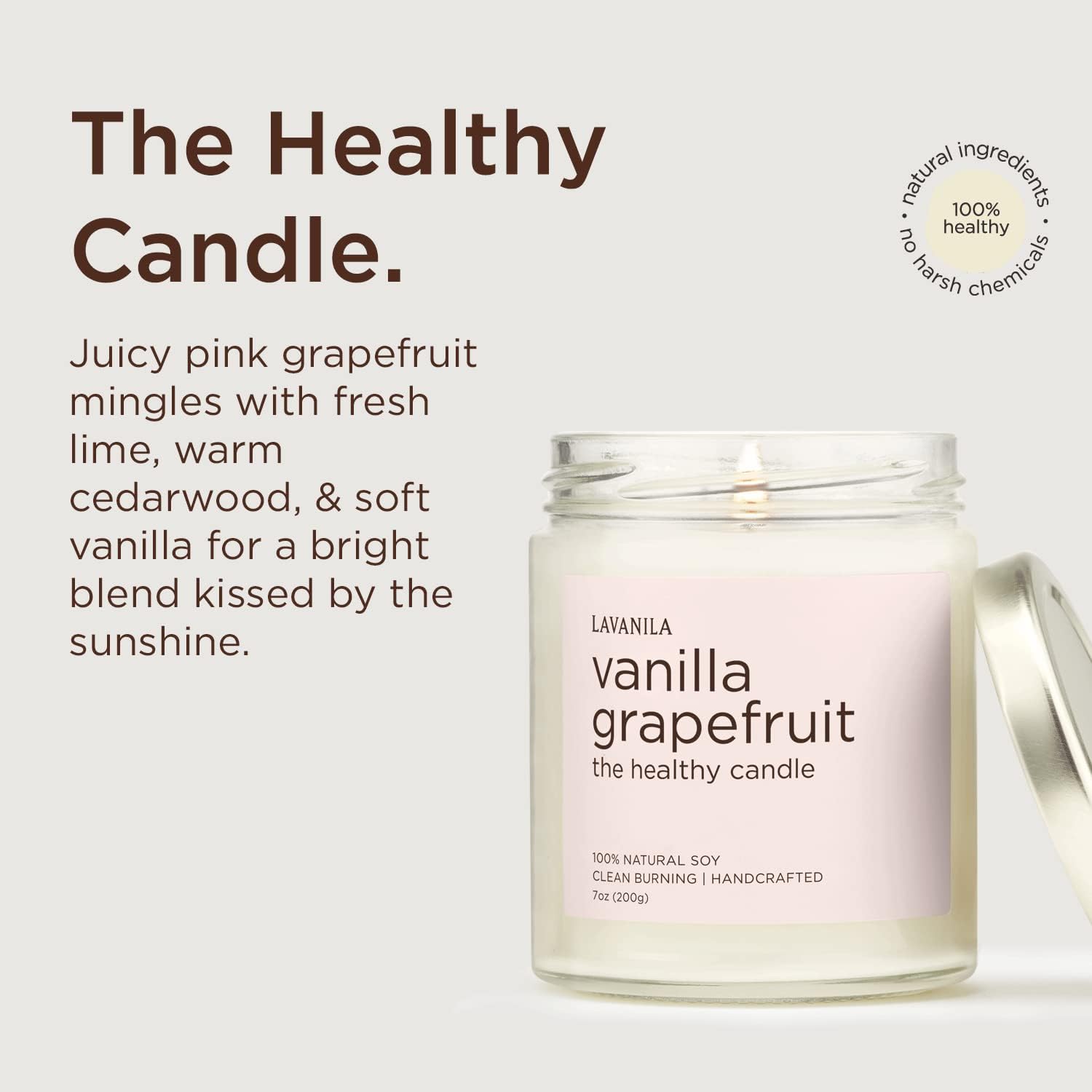 Lavanila Vanilla Grapefruit Scented Candles (Set of 2) - Natural Soy Candles, Clean Burning, Handcrafted, 7 oz Each