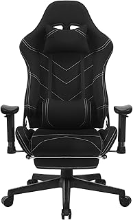 WOLTU Silla Gaming, Transpirable Tela Ergonómica Gaming para con Reposacabeza & cojín Lumbar & Reposapiés Gamer Sillon Videojuegos, Livestreaming, Silla de Oficina y computadora Negro