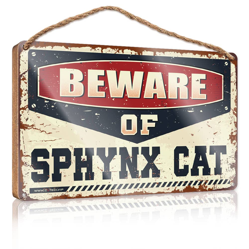 YYHLEH Outdoor Signs For Porch Beware Of Sphynx Cat Wooden Sign(23X35CM)