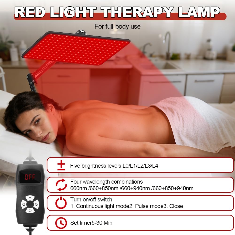 200 LED lampada a infrarossi con 5 livelli di luminosità per tutto il corpo e il viso, grande luce rossa per terapia della luce rossa, 3 onde di lunghezza (660 nm, 850 nm, 940 nm)