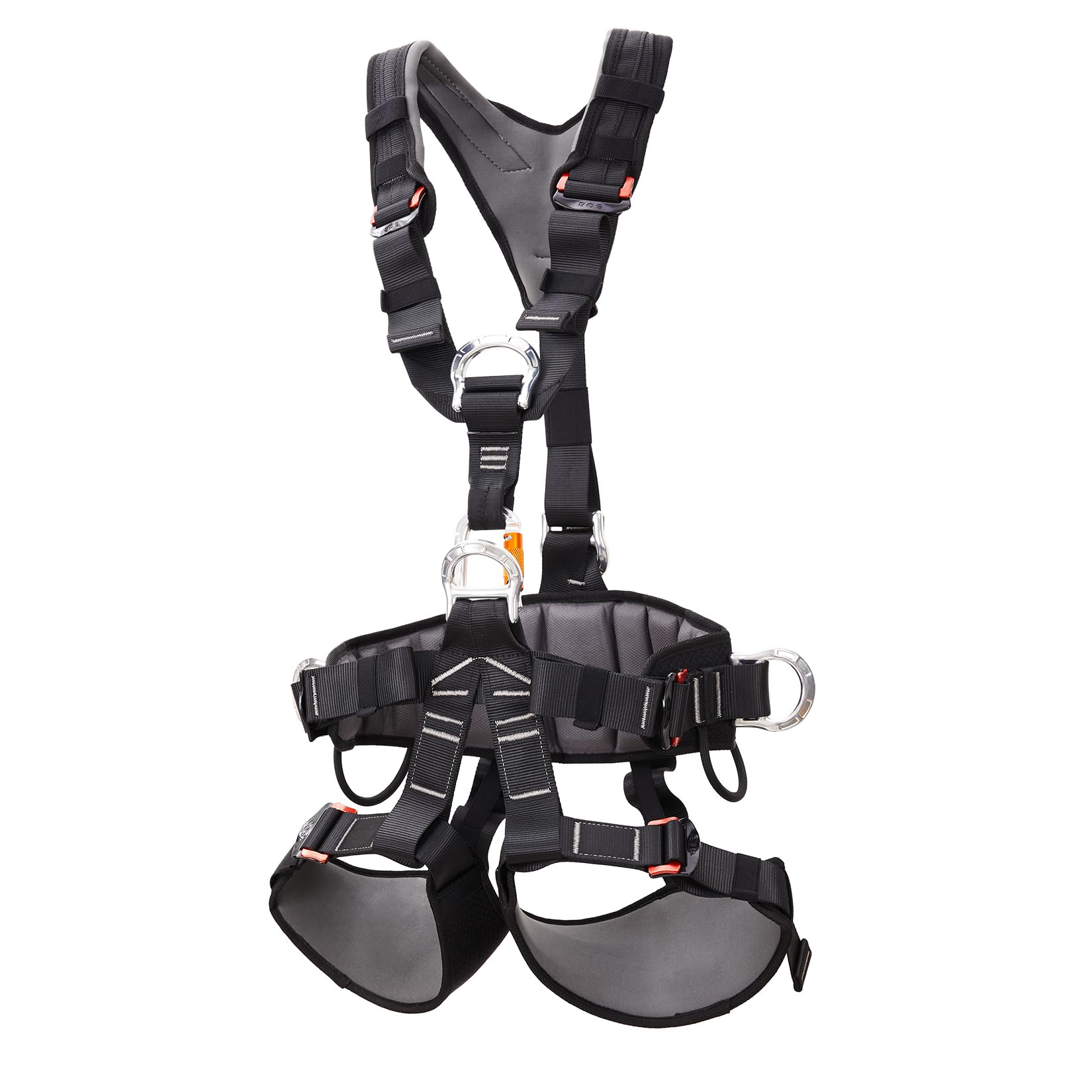 SOB Arnés de Escalada Certificado CE Arnés Corporal Completo Ajustable para Montañismo, Escalada en Roca, Rapel, Rescates y Arboricultura - Cinturón de Seguridad Desmontable con Ajuste de Cintura