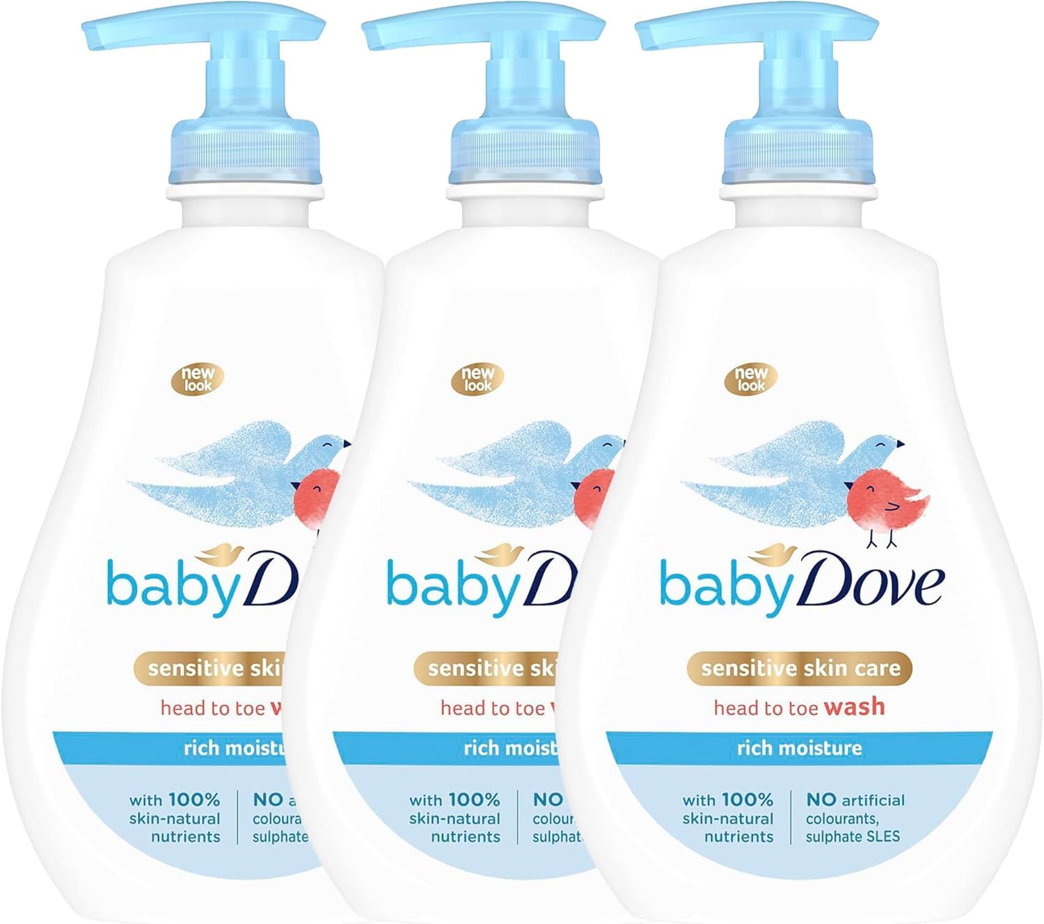 Baby Dove Rich Moisture Head to Toe Wash - Gentle & Nourishing Hair and Body Wash for Babies, Tear-Free Formula, Delicate Fragrance, Keeps Hair and Skin Soft, Ideal for Newborns - 400ml, Pack of 3