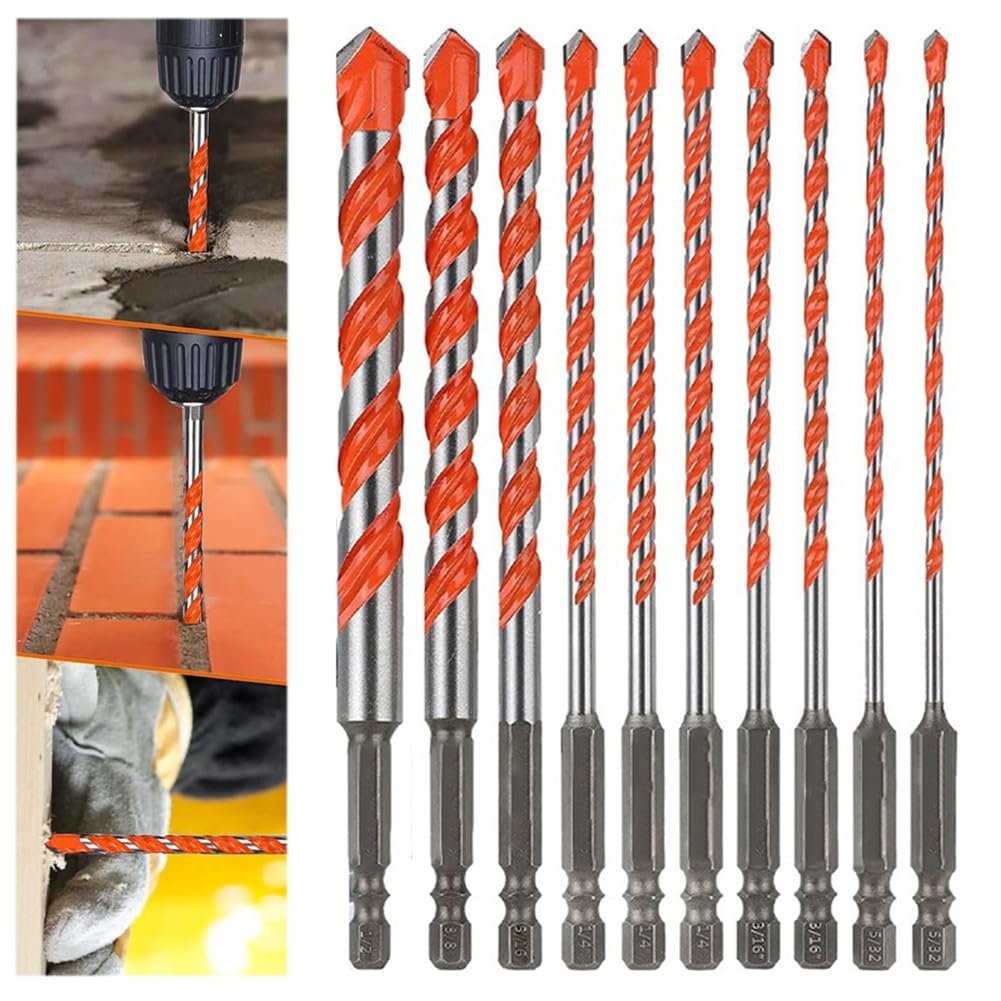 Juego de brocas para mampostería, carburo de hormigón para azulejos de ladrillo de vidrio, juego de 10 brocas hexagonales extendidas