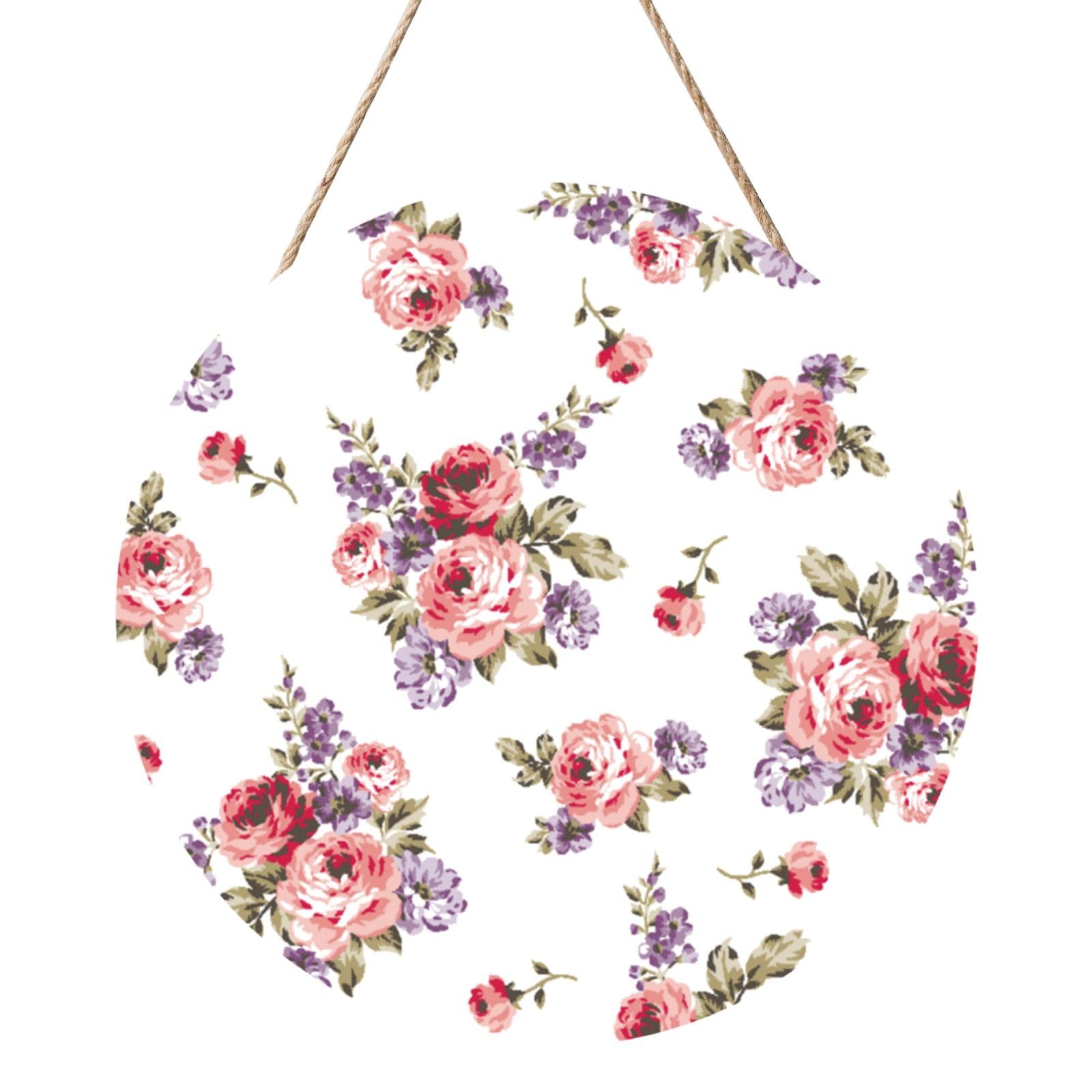 InOmak Rose Flower, Round Wood Panel Painting 12 in, Wall Hanging Painting For Home