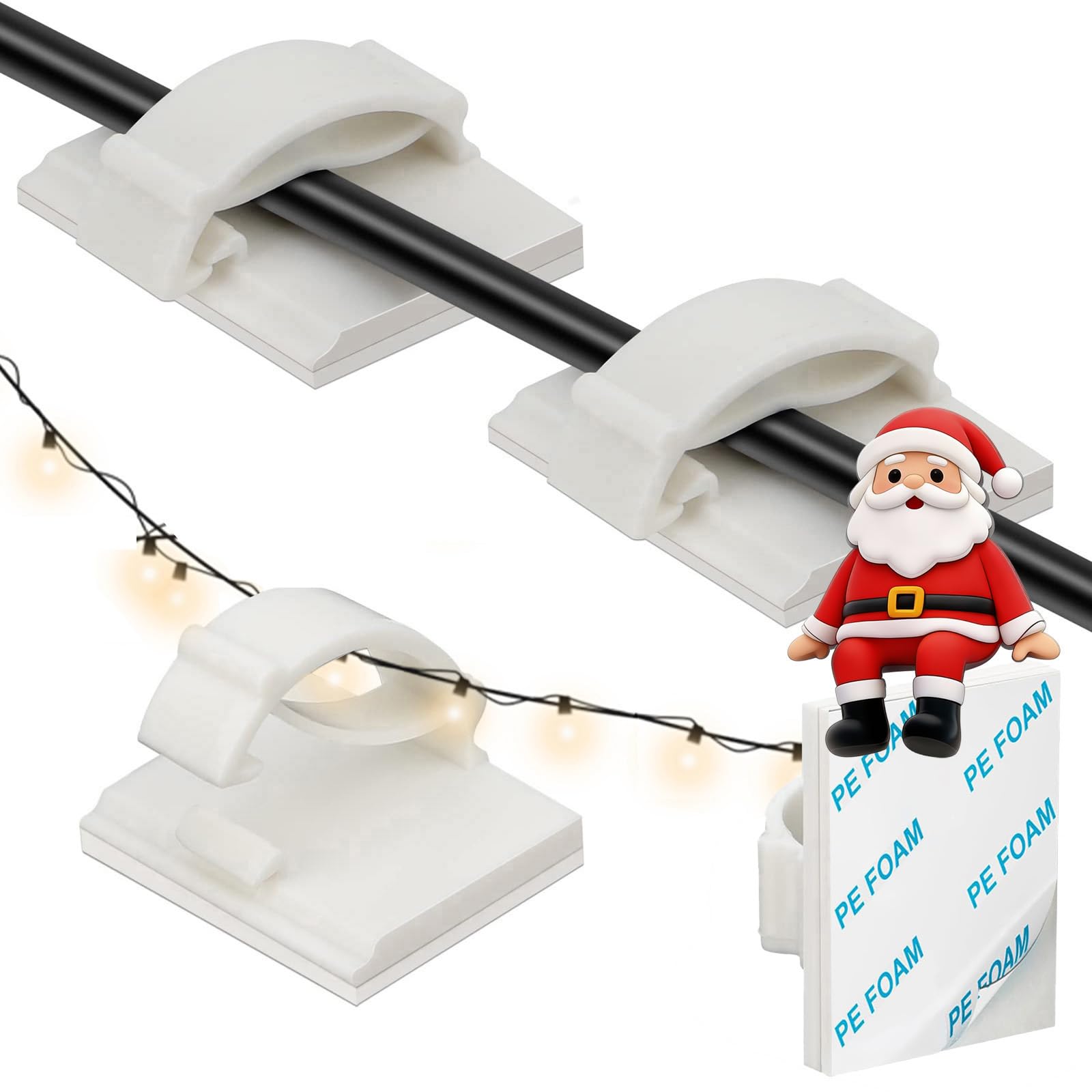 KLJ kabelhalter Haken Lichterkette selbstklebend klebehaken Weiß,100 Pack mini kleine Lichterkette Befestigung Fenster Indoor and Outdoor klebehaken kabelclips selbstklebend Halterung kabelorganizer