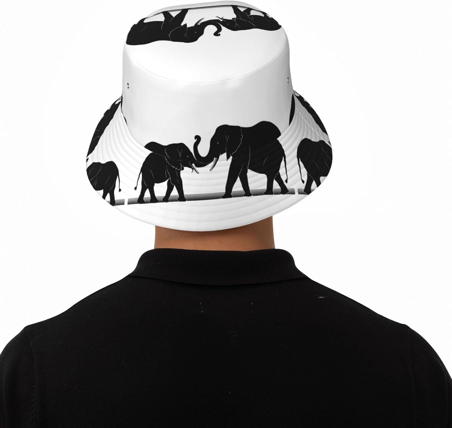 (Old Elephant and Young Elephant) Adult Sun Protection Bucket Hat Foldable Breathable - All Season Outdoor Gardening Beach Camping Travel Gift Black