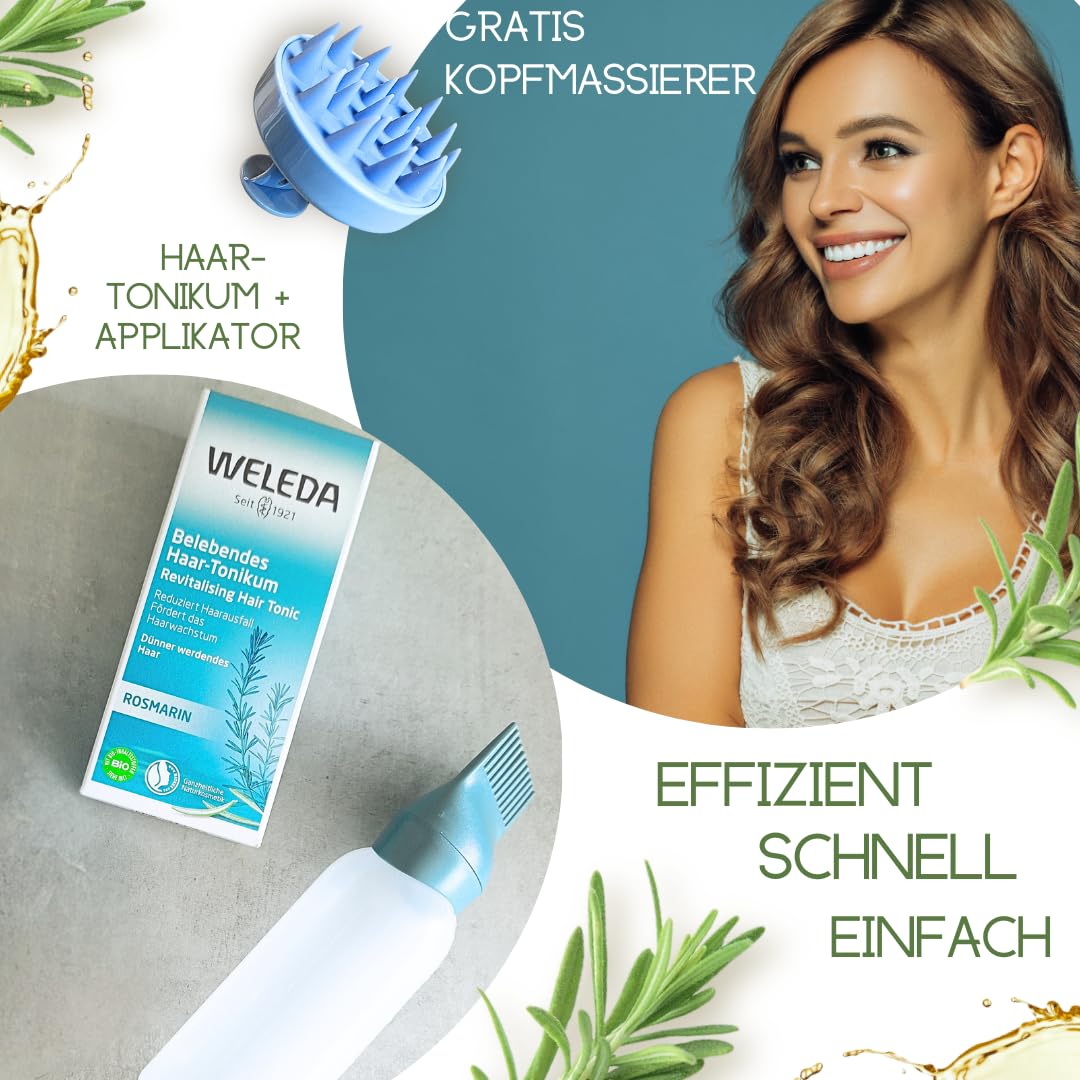 170 ml - Applicateur de racine de cheveux compatible avec WELEDA bio romarin cosmétique naturel - Tonique capillaire tonique à l'huile de romarin - Prévient la chute des cheveux (Vegan) 100ml