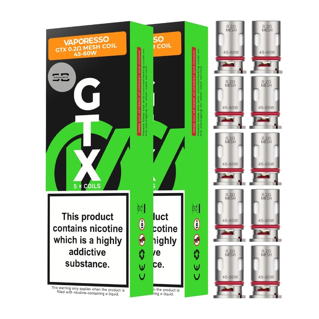 Vaporesso GTX Coils [0.2 | 2 x 5 Packs] - 10 Pack - Available in 0.2,0.3,0.4,0.6,0.8Ω - Compatible with Target, Luxe, GTX, Swag, Armour, Gen Series - No Nicotine