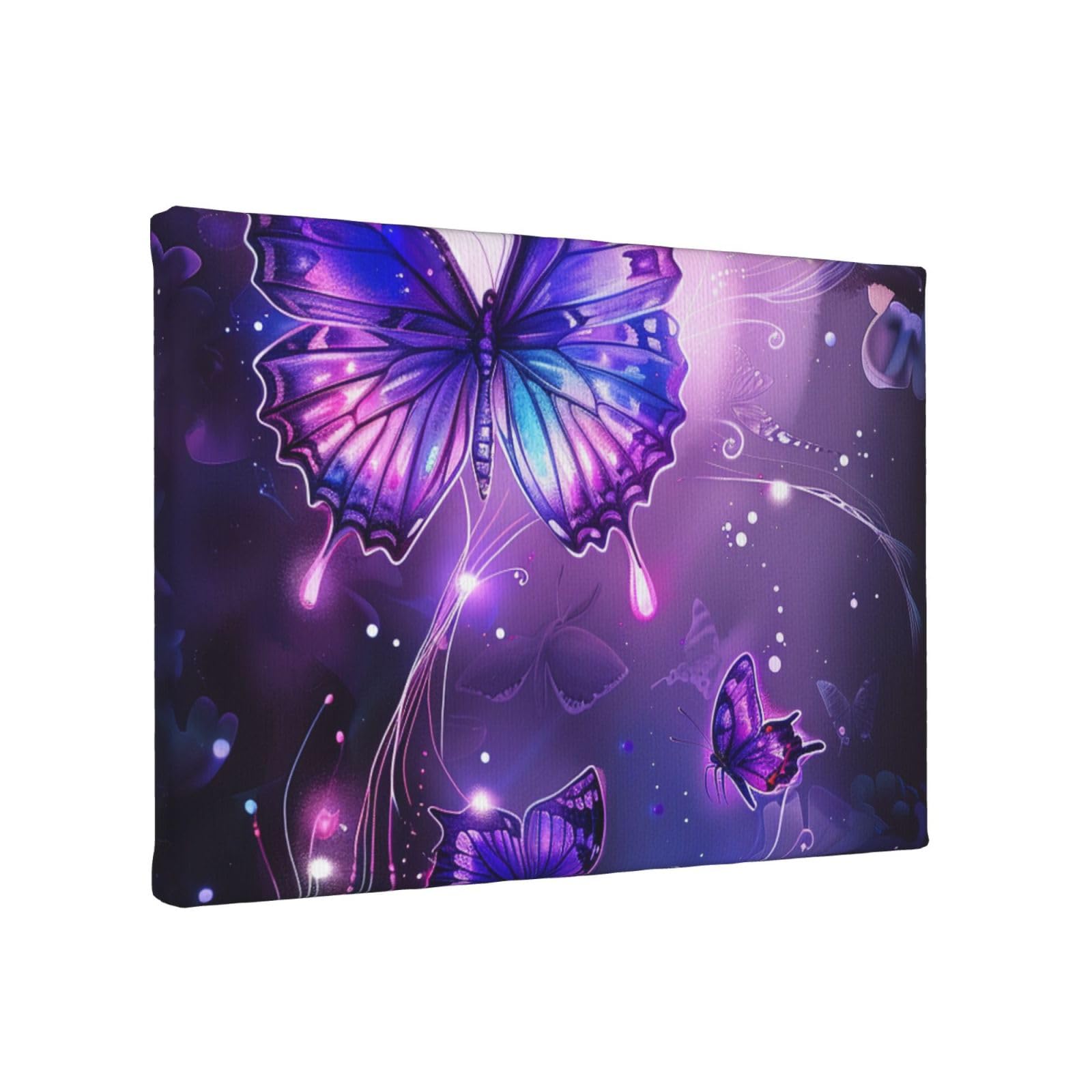 YKLJG Purple butterflies Printed Wall Art Canvas Painting 30x20 CM Wooden Framed Picture Painting Artwork Prints for Bedroom Kitchen Home Office Decor