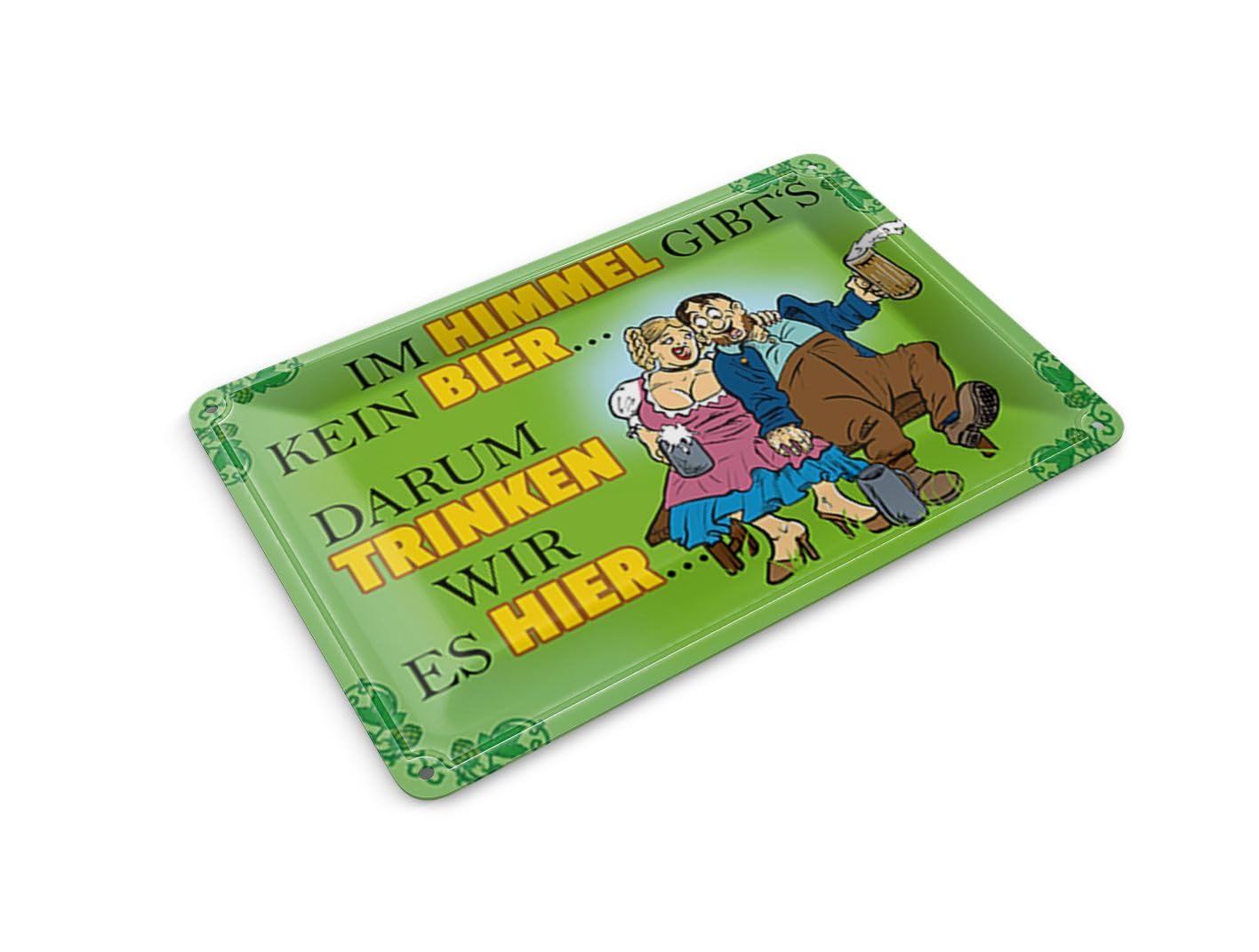 Femer Tin Postcard Saying 14 x 10 cm Im Himmel gibt's kein Bier Decorative Sign