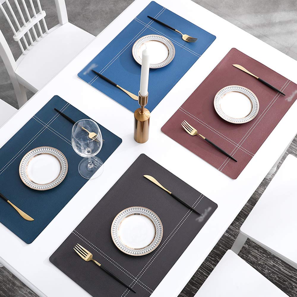 Napperon de Table en Cuir PU Classique de Style Nordique résistant à l'huile, imperméable et Durable, Isolation antidérapante, Multicolore, Maison, Cuisine, Salle à Manger, Marron foncé (Bleu Clair)