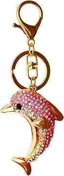 Cute Dolphin Sparkling Charm Blingbling Keychain Crystal Rhinestone Pendant Pink