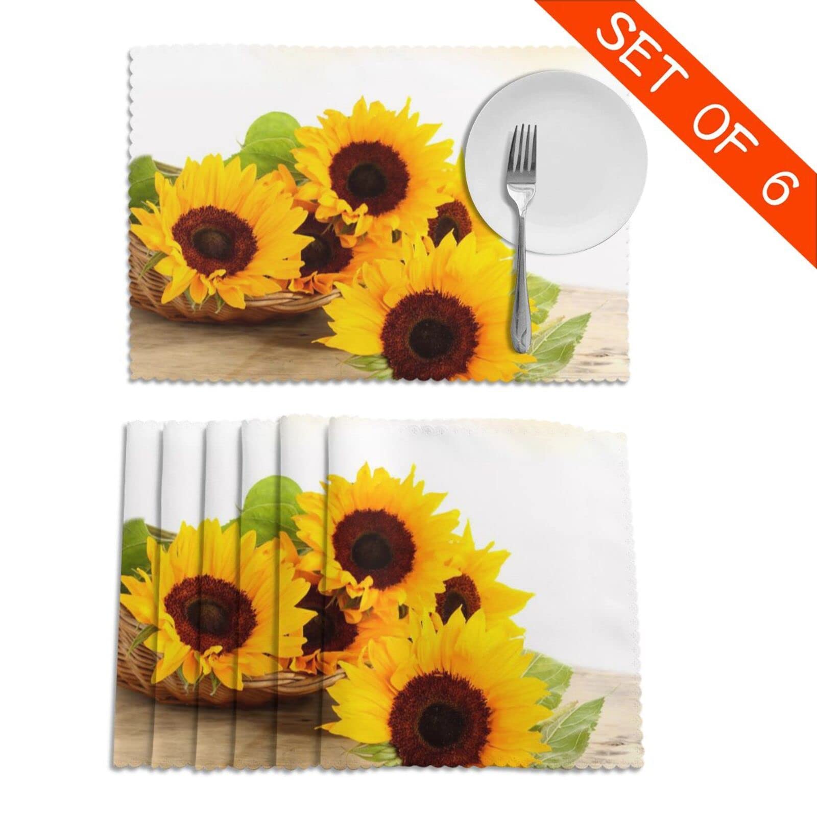 Babrukda Platzdeckchen Mit Sonnenblumen-Motiv – 6 Stück, Hitzebeständig, Für Küche, Esstisch & Draußen