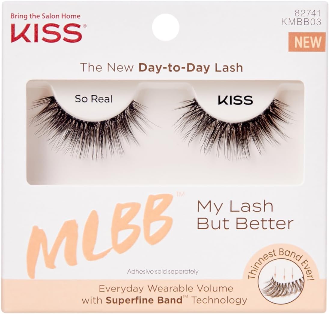 KISS MLBB My Lash But Better Everyday Wearable Volume False Eyelashes with Superfine Band Technology, Easy To Apply, Reusable, Cruelty-Free, Contact Lens Friendly, Style So Real, 1 Pair