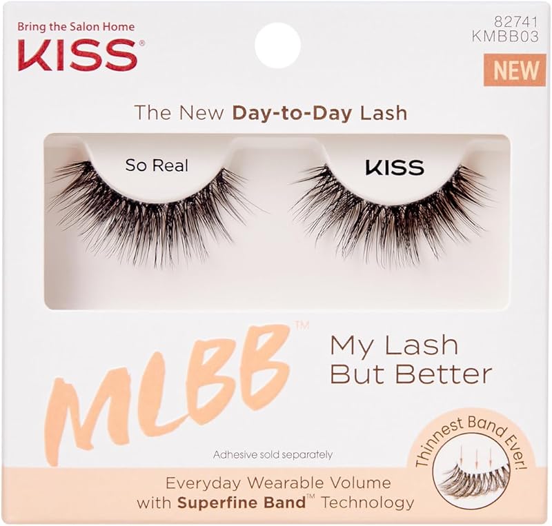 Kiss MLBB False Eyelashes, My Lash But Better, So Real, 1 Pair, 12mm, Lightweight, Stylish, Everyday Wear Strip Lashes, Superfine Band Technology, Reusable Eyelashes Natural Look