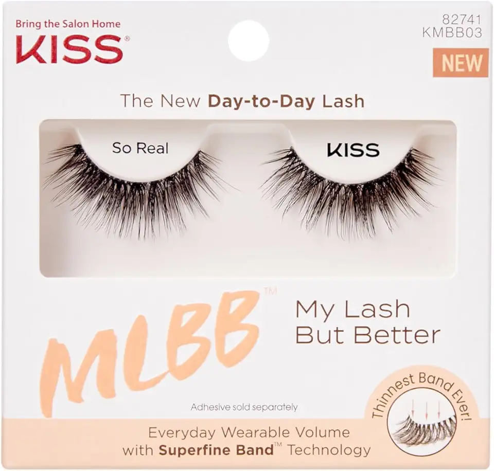 KISS My Lash But Better, cílios postiços, "So Real", 12 mm, inclui 1 par de cílios, compatível com lentes de contato, fácil de aplicar, cílios reutilizáveis, cola