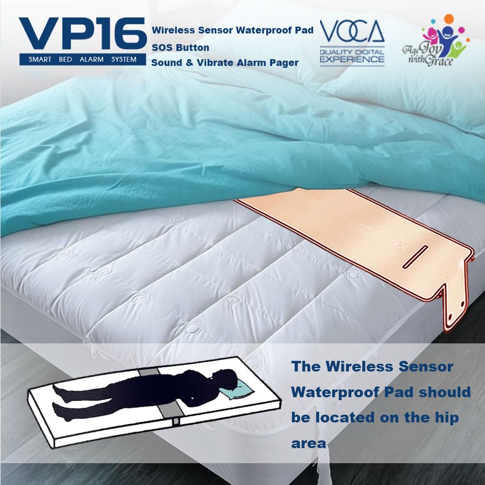 Sistema de alarma de cama VOCA Smart Early Alert con almohadilla para silla de ruedas para adultos mayores: sensor inalámbrico y buscapersonas, alarmas de cama, prevención de caídas
